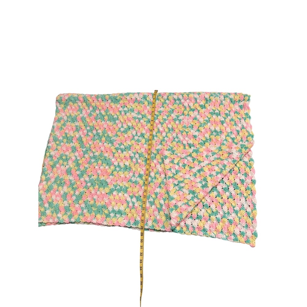 Handmade Crochet Baby Blanket Pastel Pink Yellow Green White Shell Stitch 40x28